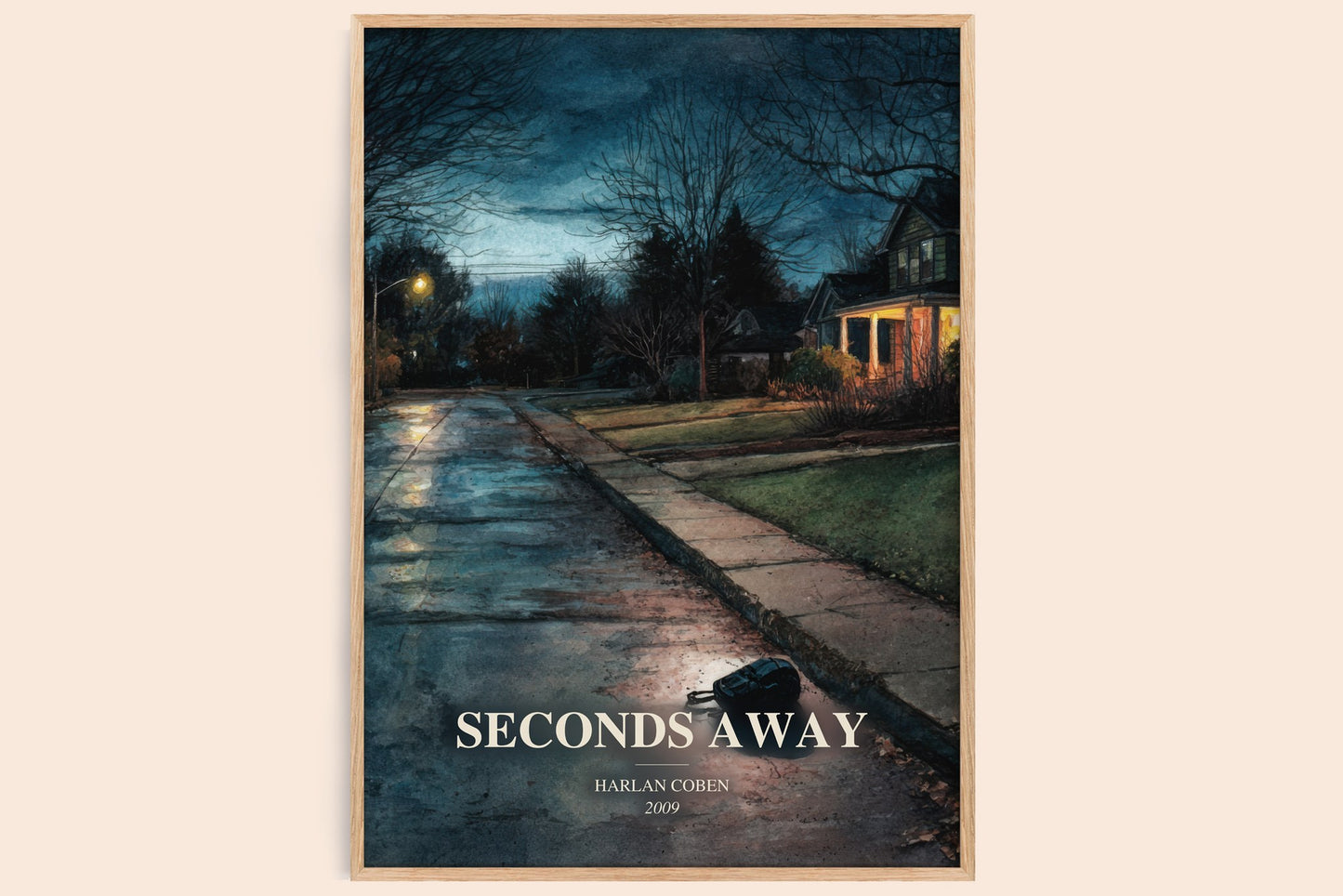 Seconds Away watercolour book poster by Harlan Coben – framed literary art print