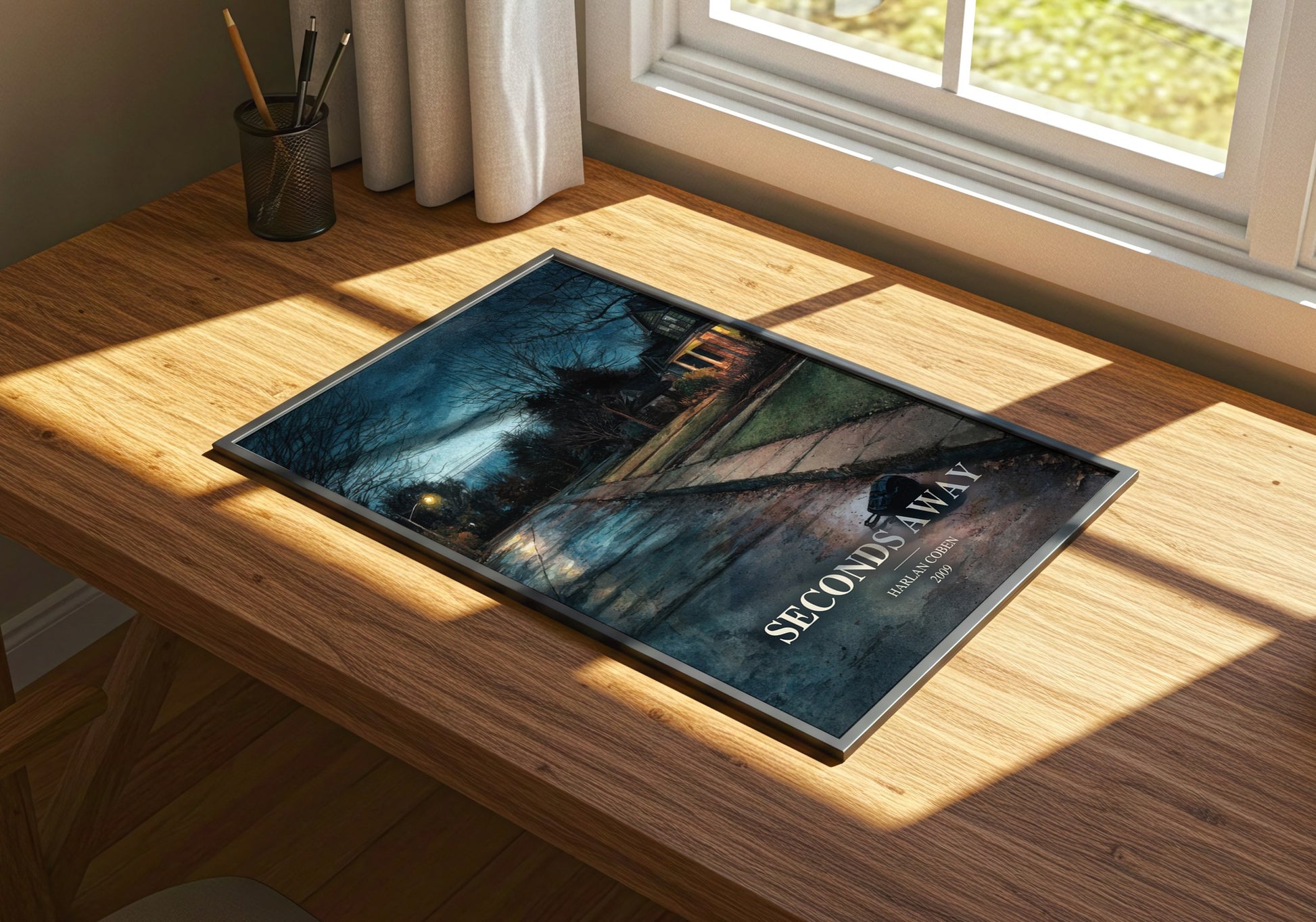 Seconds Away watercolour book poster framed on wall – young adult wall art