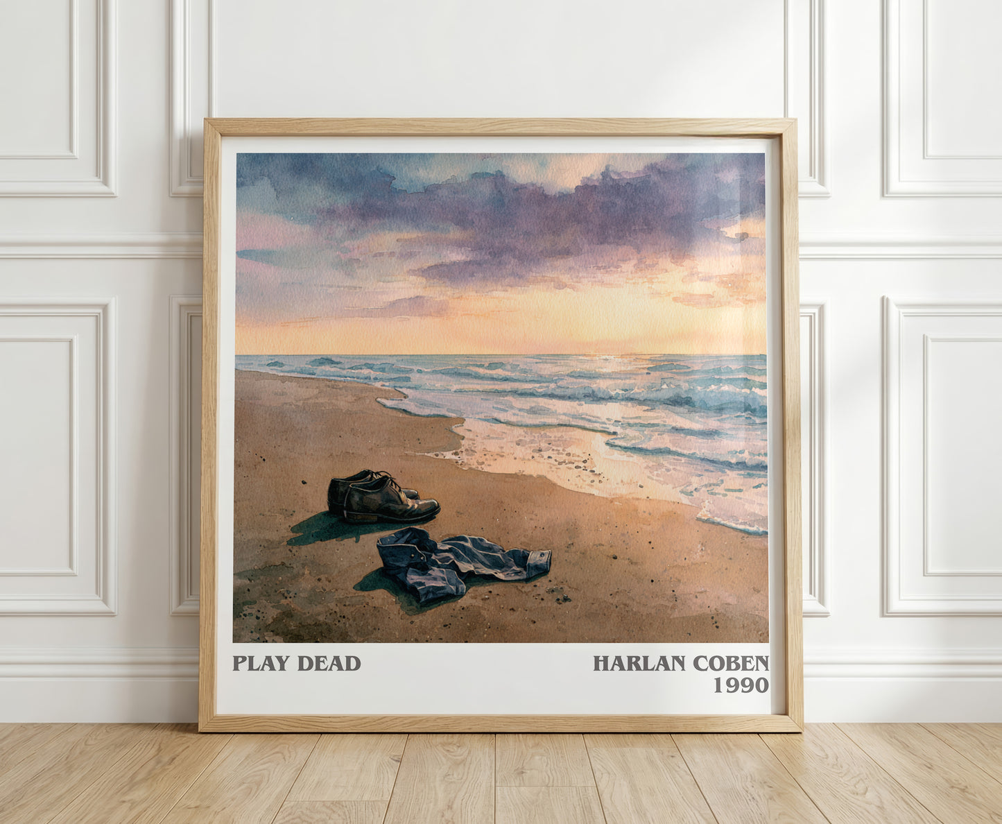 Play Dead literary print in frame leaning in hallway – thriller wall art