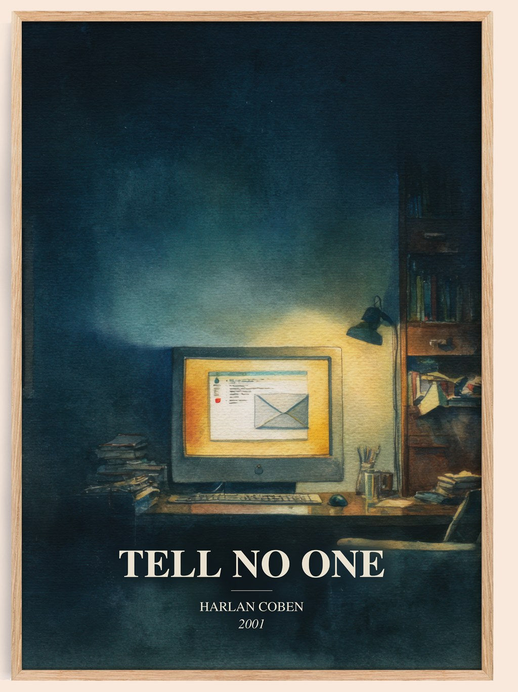 Tell No One watercolour book poster by Harlan Coben – framed literary art print