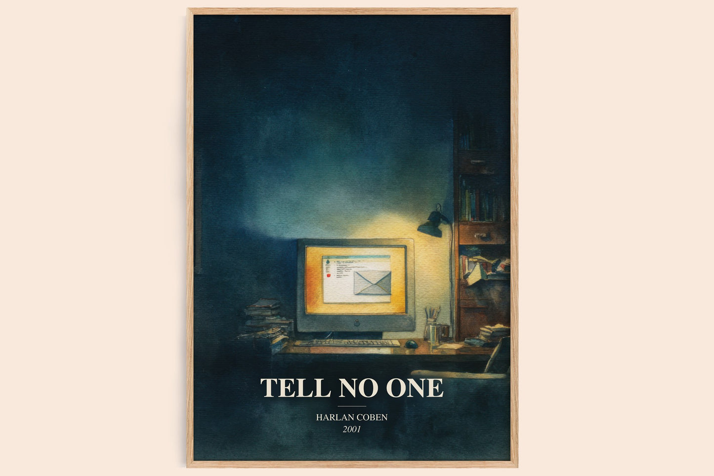 Tell No One watercolour book poster by Harlan Coben – framed literary art print