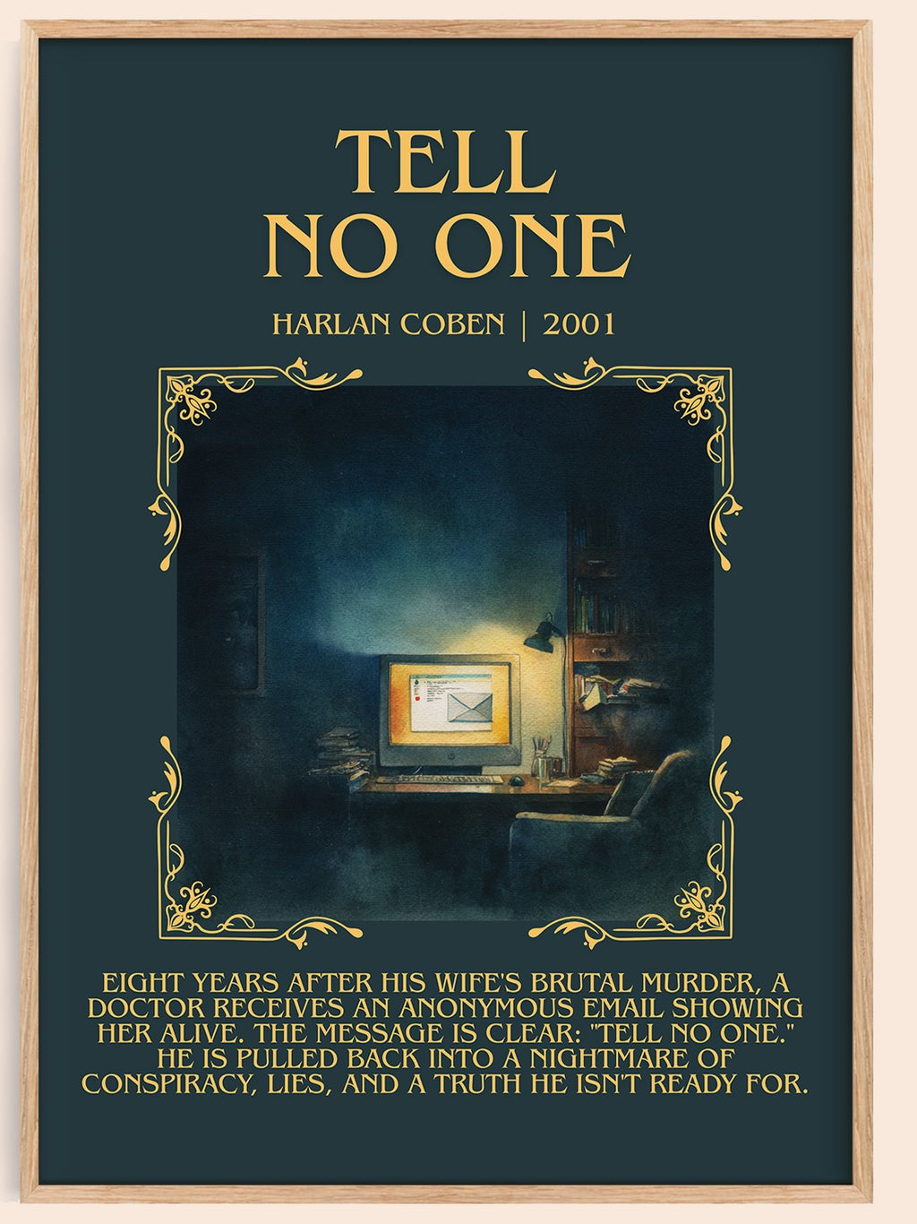 Tell No One minimalist book poster by Harlan Coben – framed literary art print