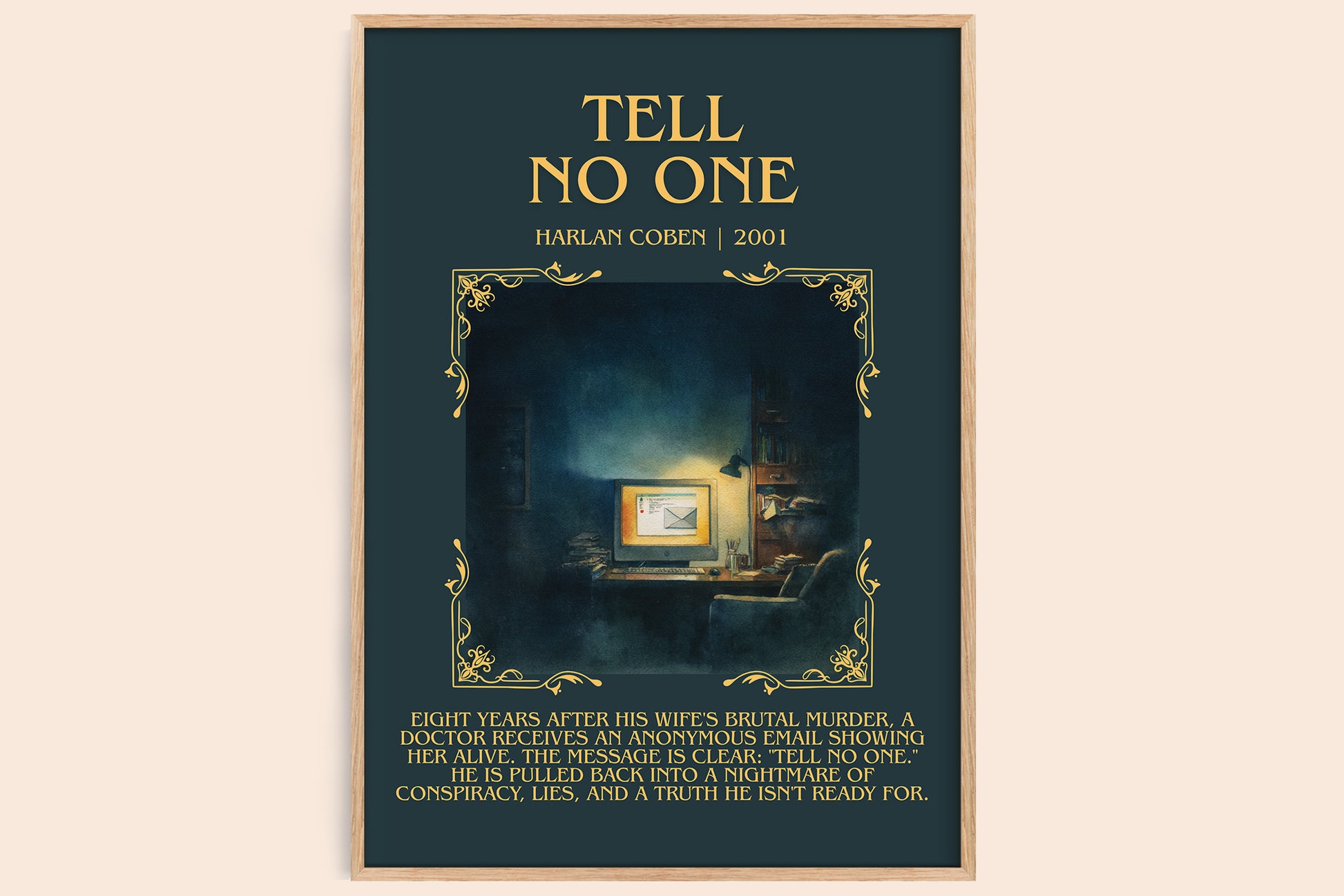 Tell No One minimalist book poster by Harlan Coben – framed literary art print