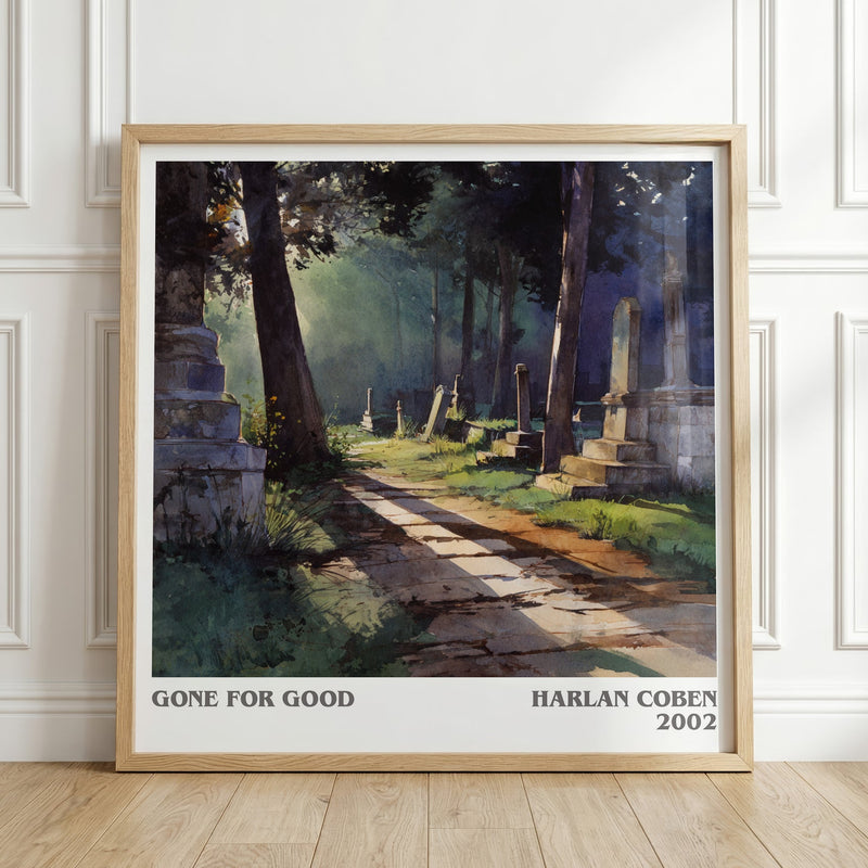 Gone for Good literary print in frame leaning in hallway – thriller wall art