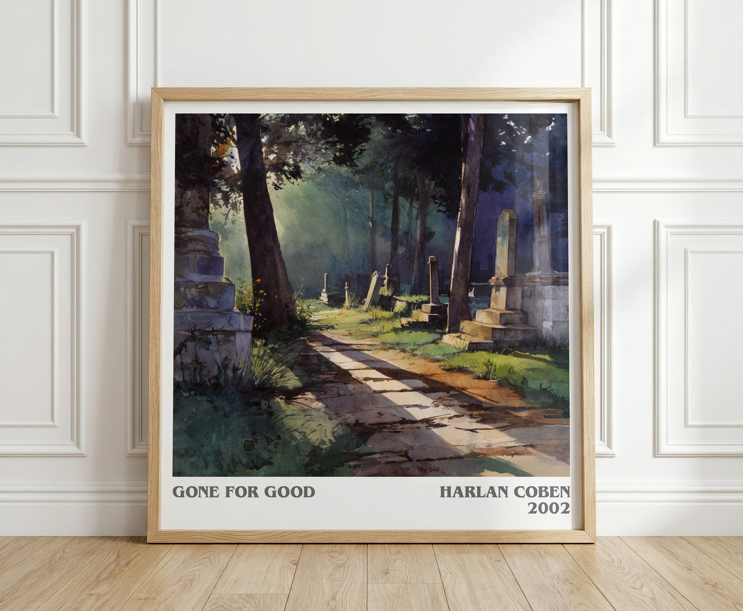 Gone for Good literary print in frame leaning in hallway – thriller wall art