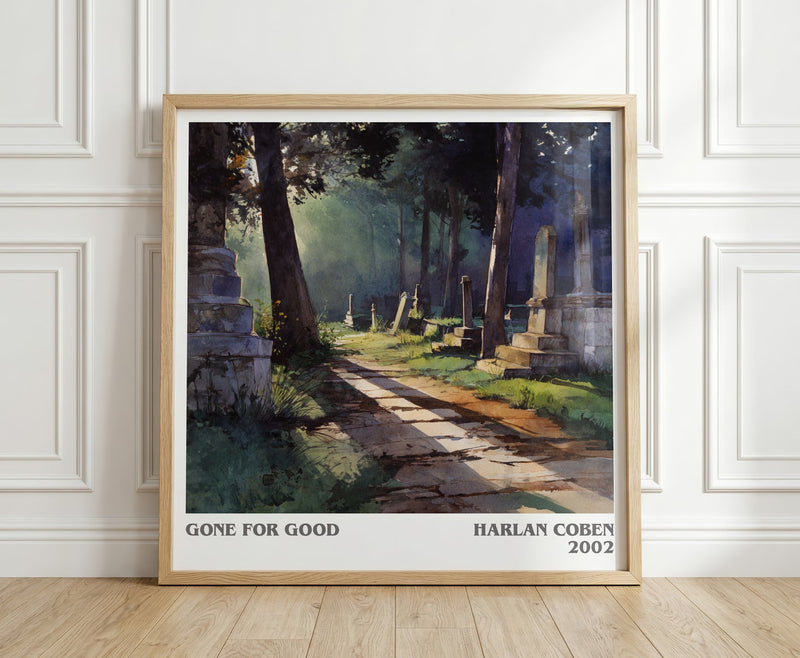 Gone for Good literary print in frame leaning in hallway – thriller wall art