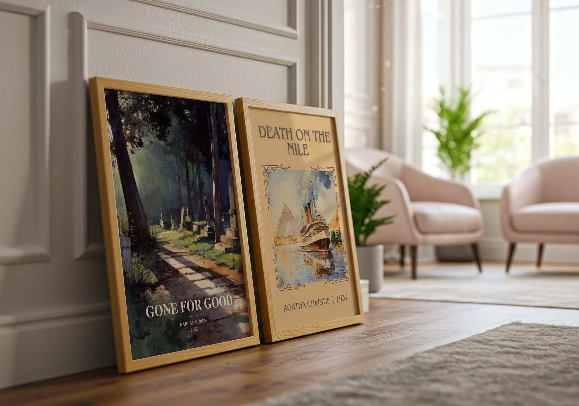 Gone For Good watercolour print framed by window – literary home decor