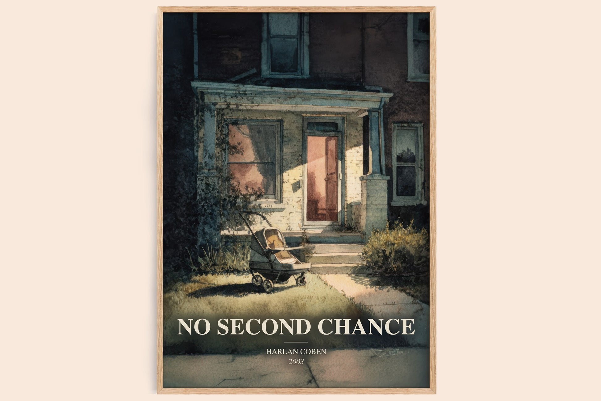 No Second Chance watercolour book poster by Harlan Coben – framed literary art print