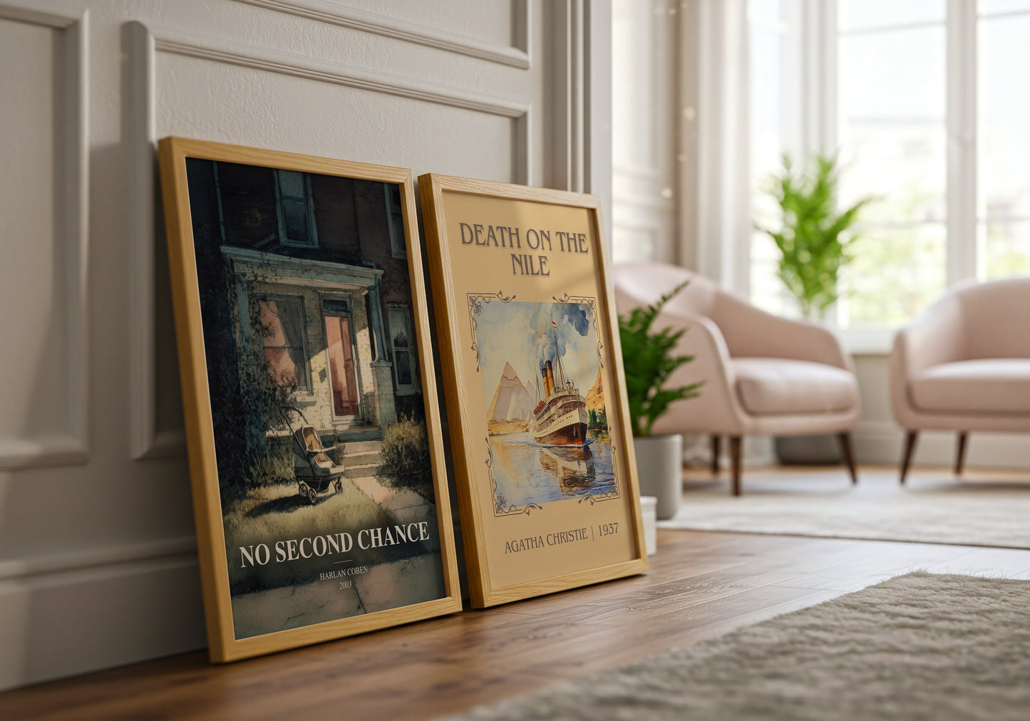 No Second Chance watercolour print framed by window – literary home decor