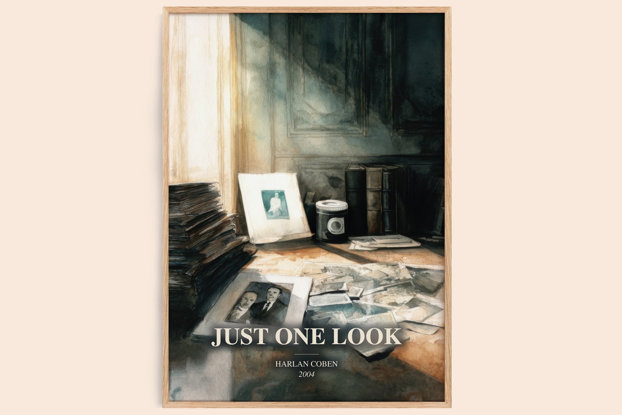 Just One Look watercolour book poster by Harlan Coben – framed literary art print