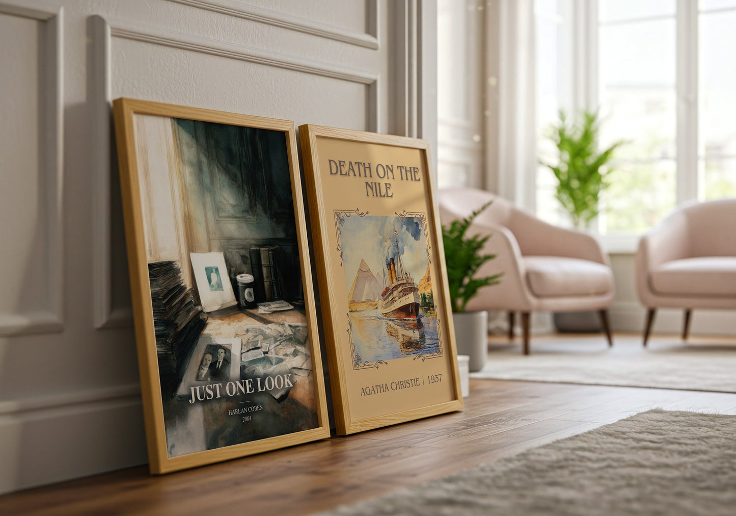 Just One Look watercolour print framed by window – literary home decor