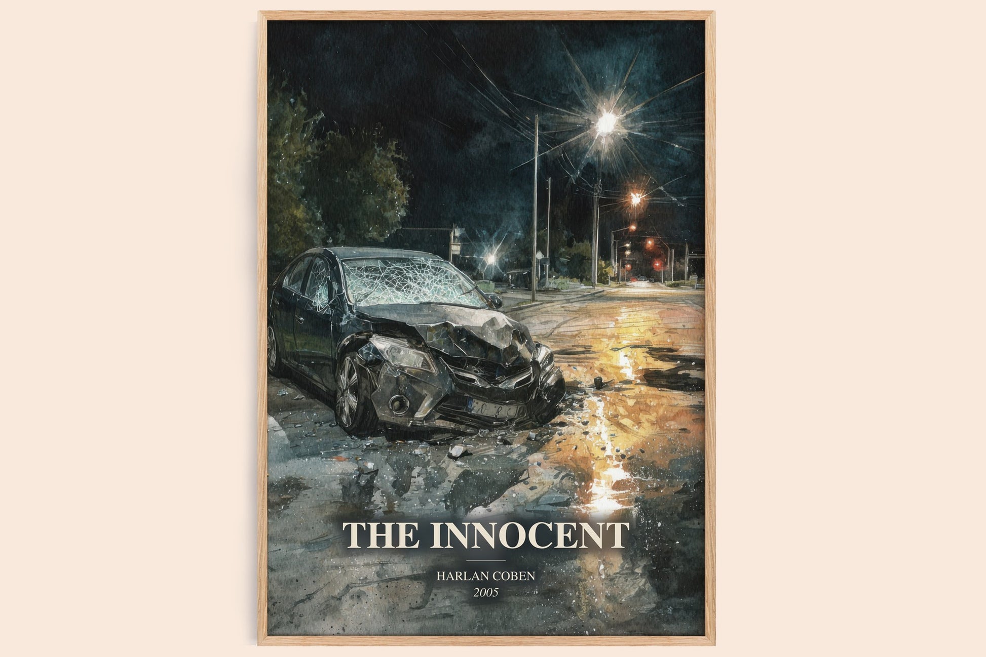 The Innocent watercolour book poster by Harlan Coben – framed literary art print