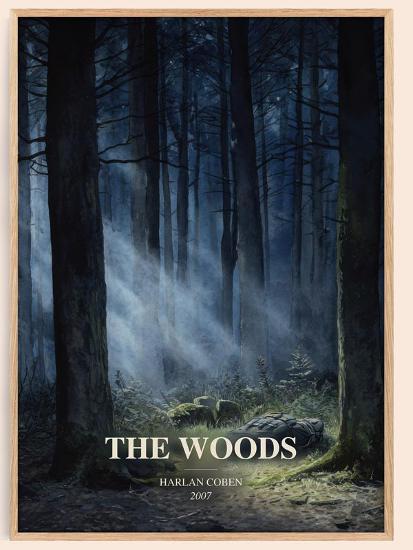 The Woods watercolour book poster by Harlan Coben – framed literary art print