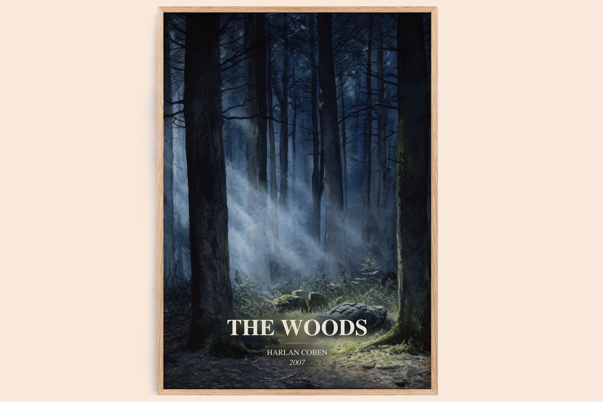 The Woods watercolour book poster by Harlan Coben – framed literary art print