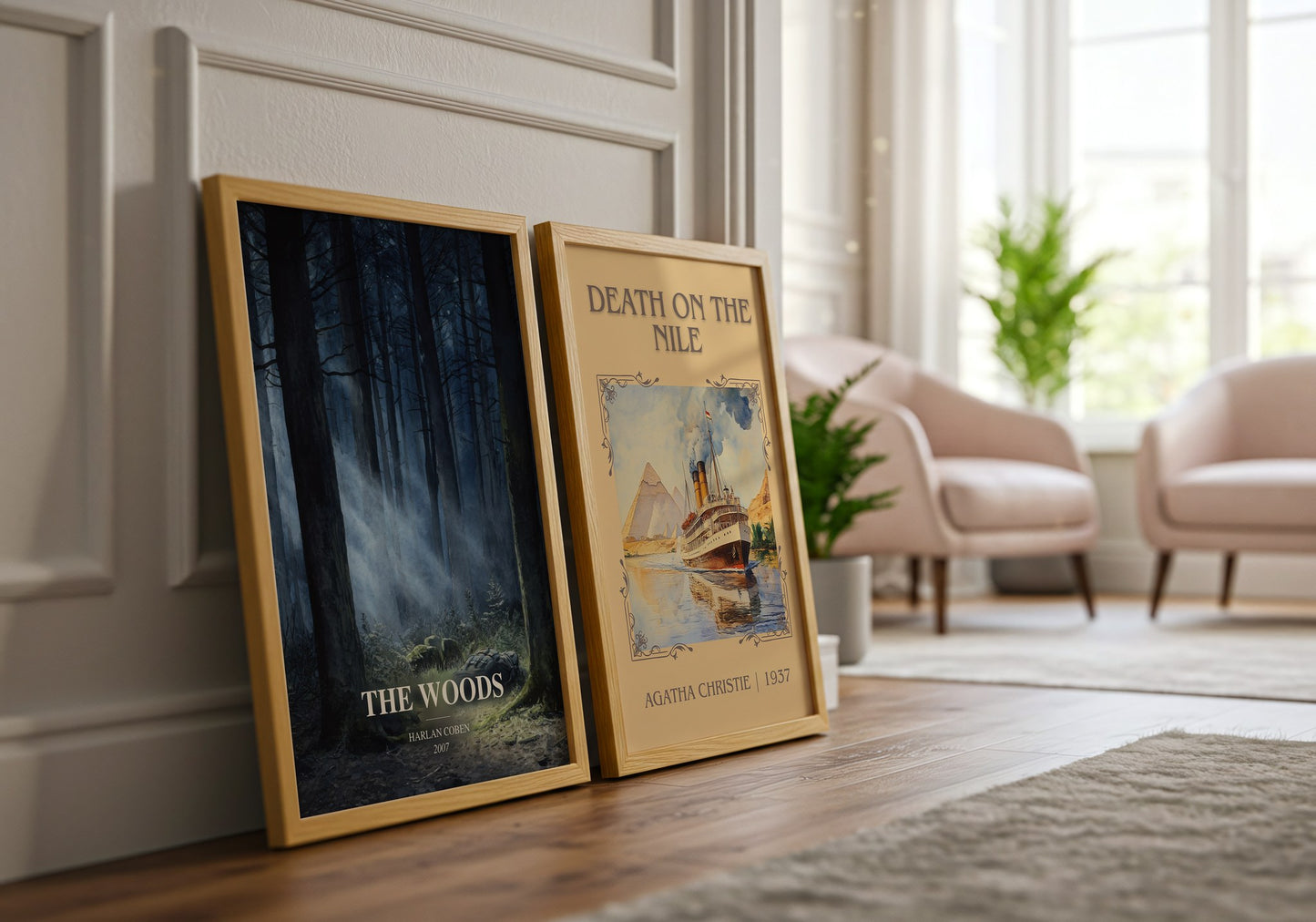 The Woods watercolour print framed by window – literary home decor