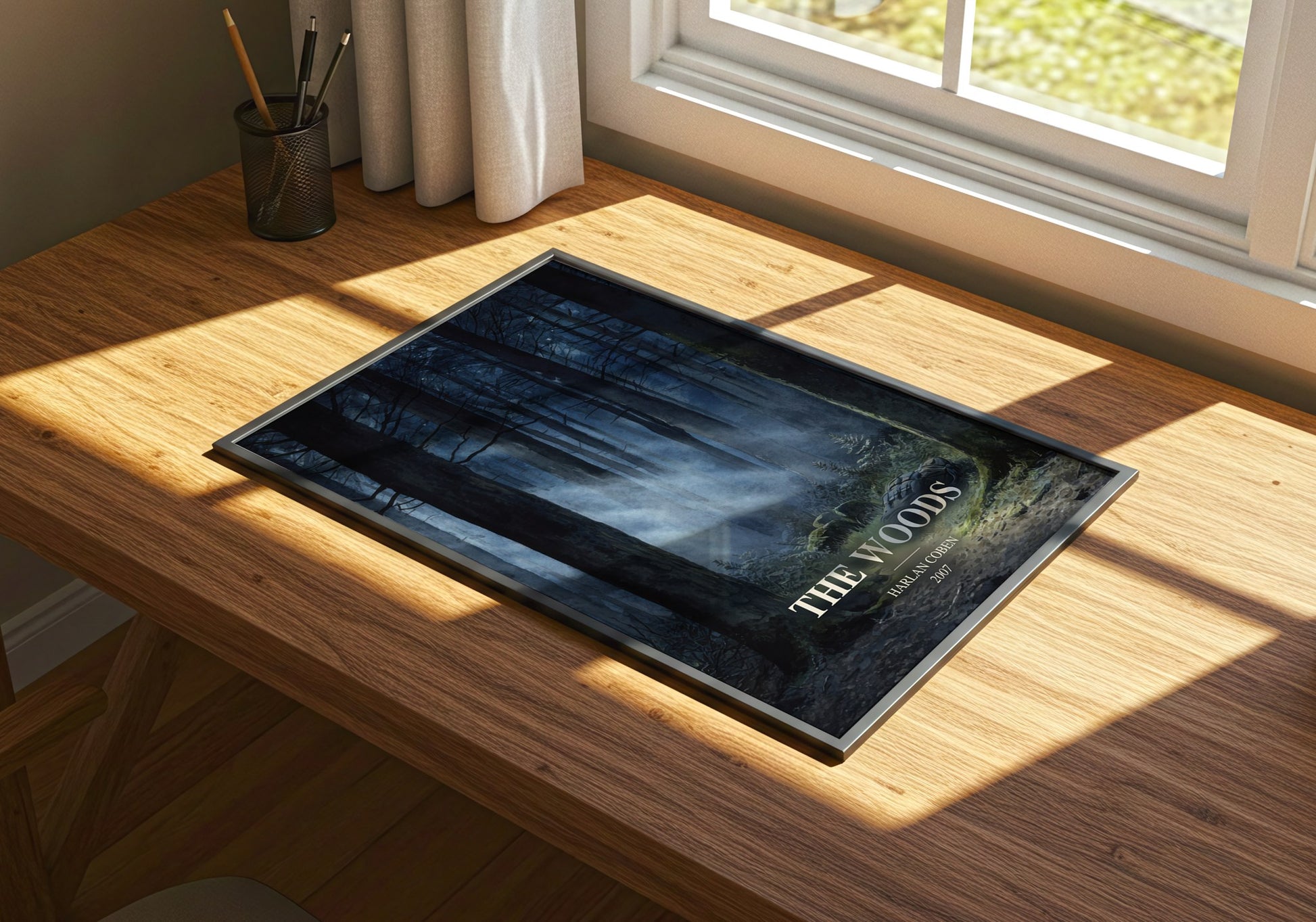 The Woods watercolour book poster framed on wall – thriller wall art