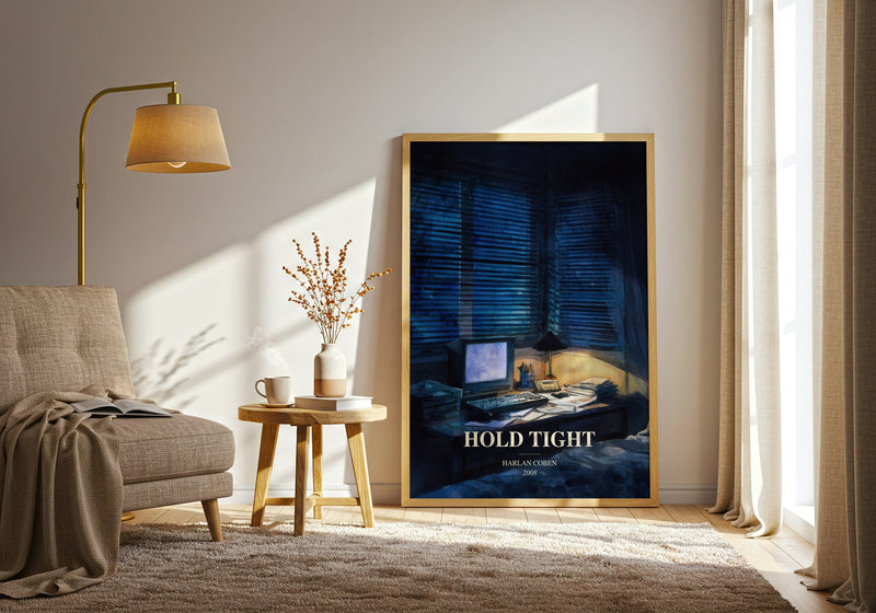 Hold Tight watercolour print in frame leaning in hallway – thriller wall art