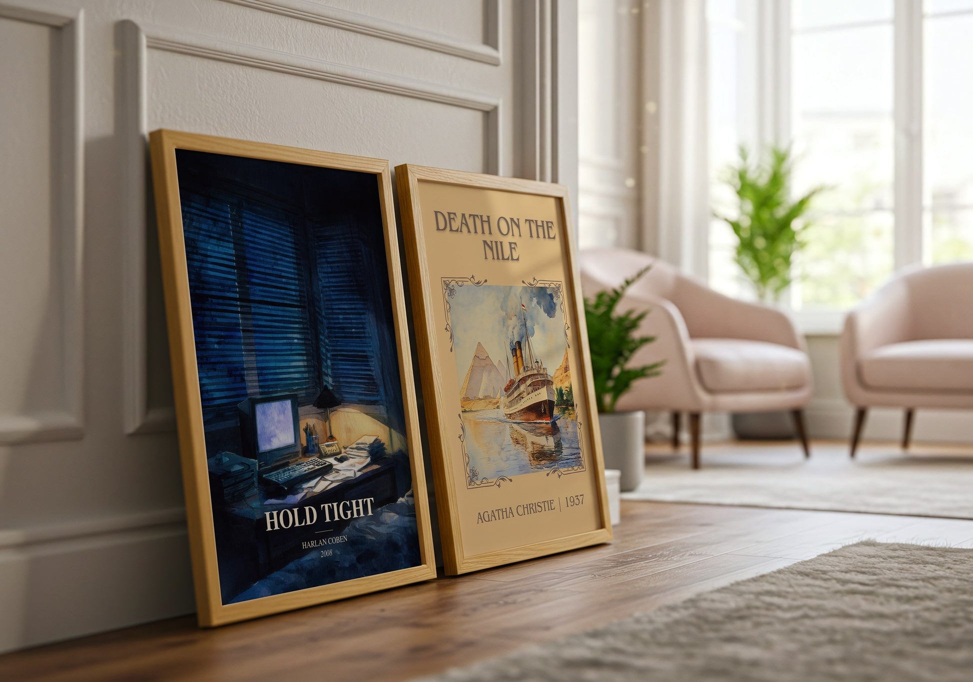 Hold Tight watercolour print framed by window – literary home decor