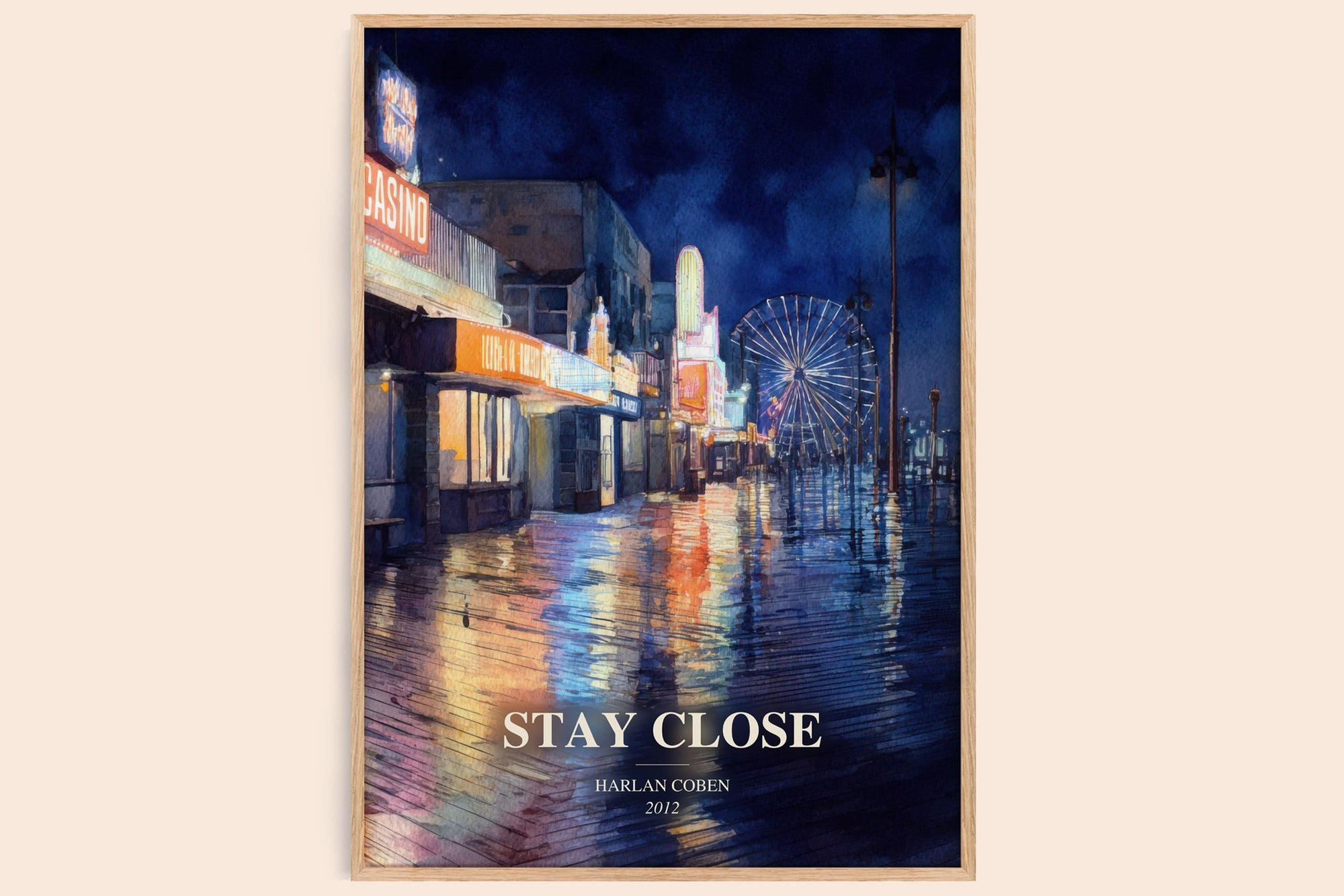 Stay Close watercolour book poster by Harlan Coben – framed literary art print