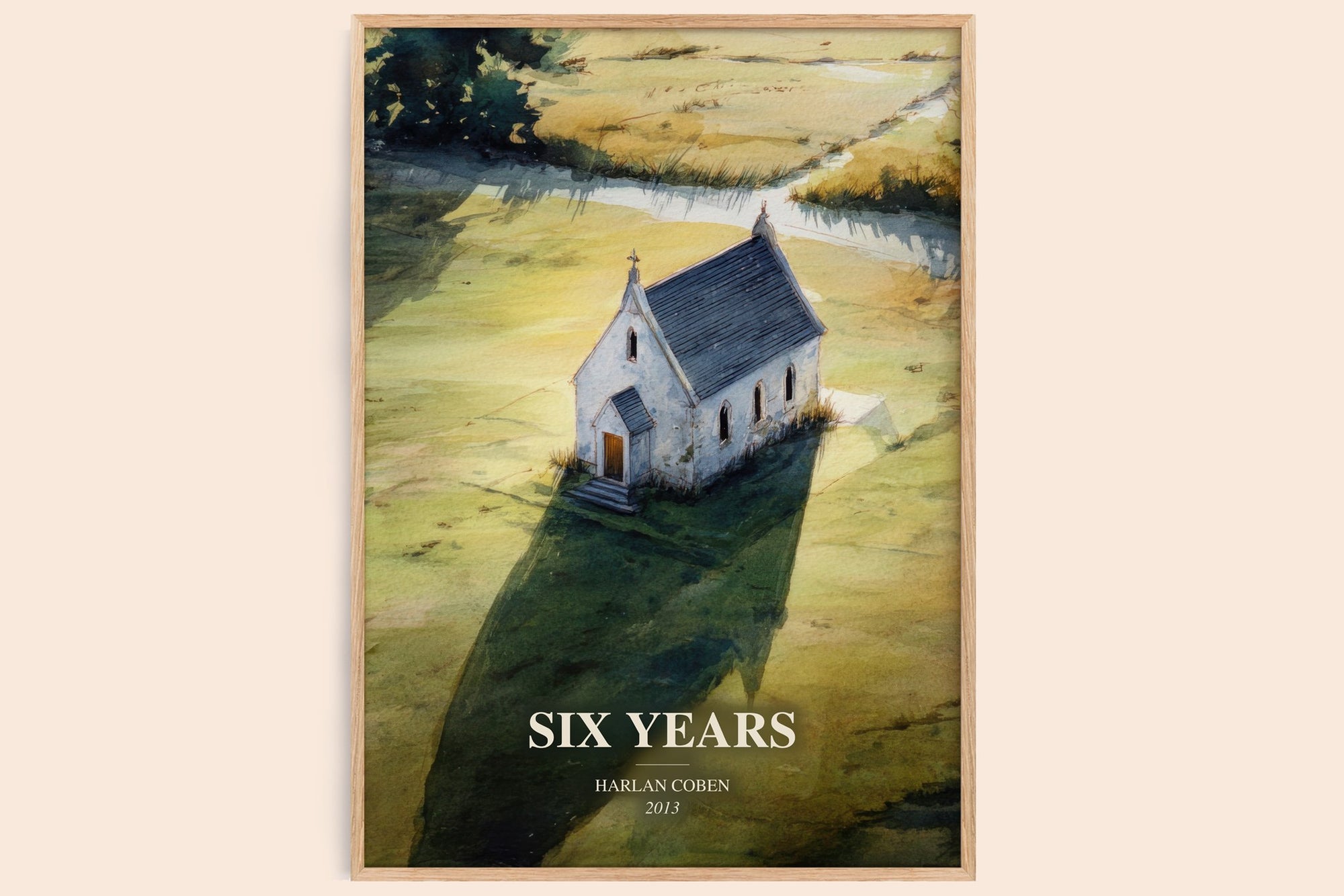Six Years watercolour book poster by Harlan Coben – framed literary art print