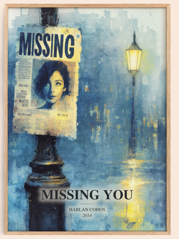 Missing You watercolour book poster by Harlan Coben – framed literary art print