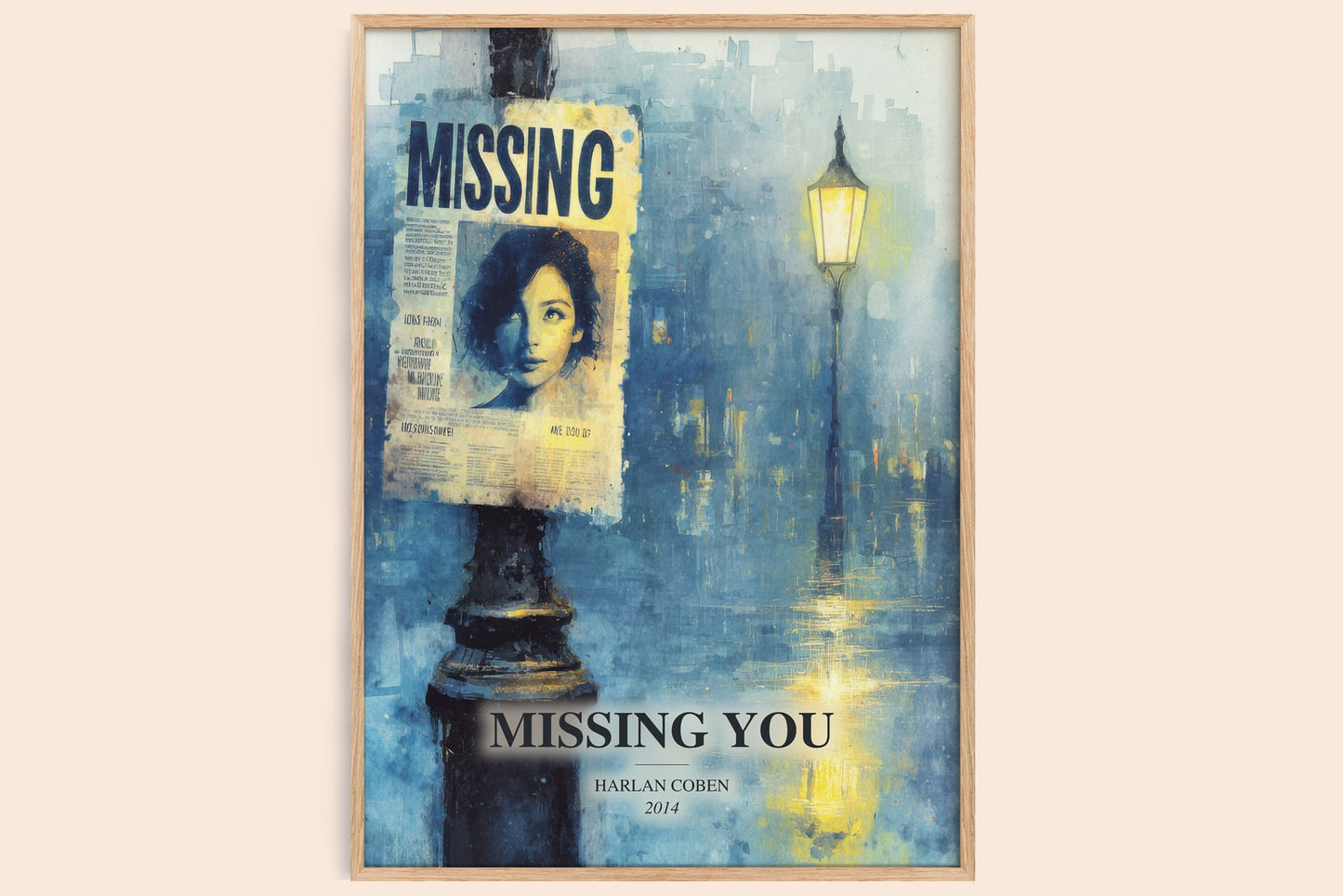 Missing You watercolour book poster by Harlan Coben – framed literary art print