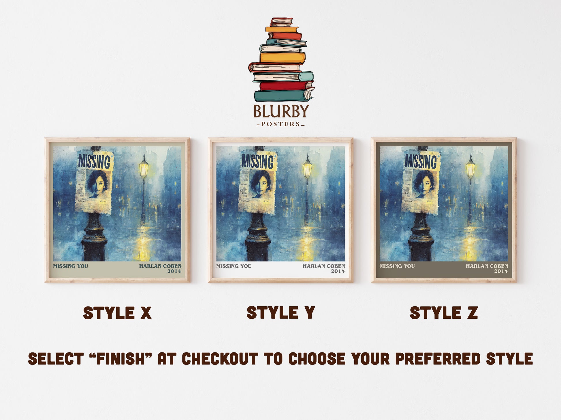 Missing You literary art print colour and style options – Harlan Coben book art