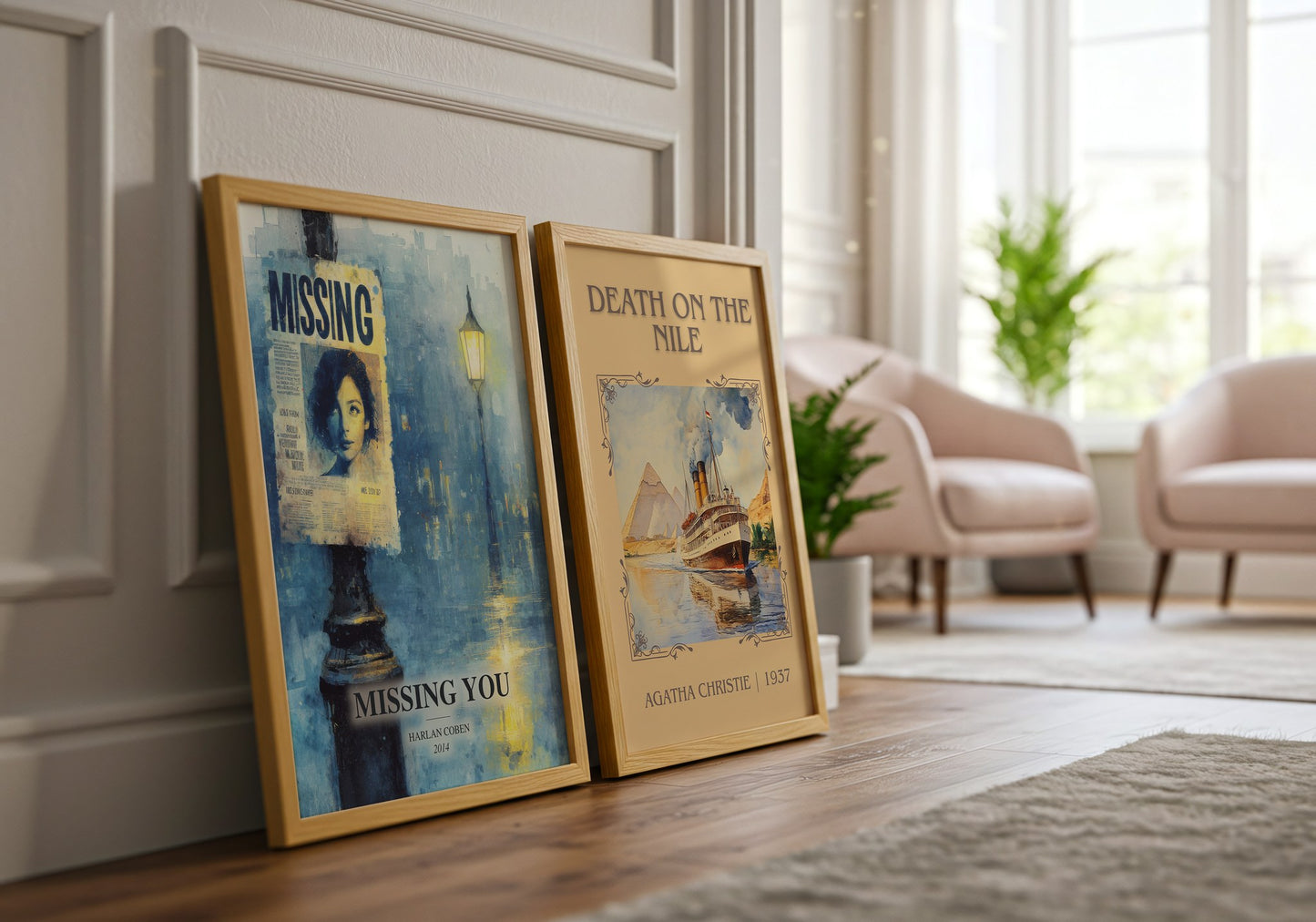 Missing You watercolour print framed by window – literary home decor