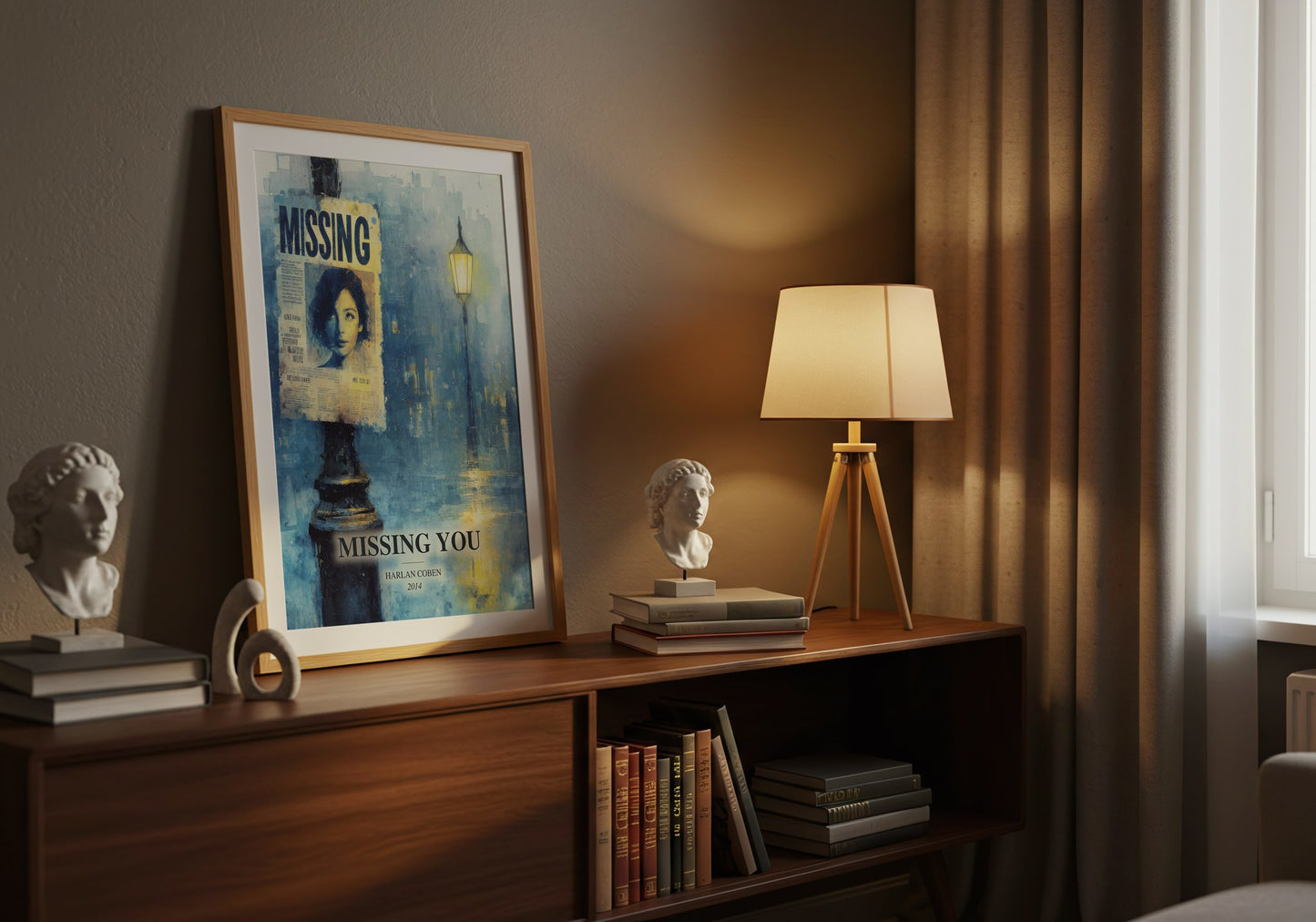 Missing You watercolour print on bookshelf – Harlan Coben fan gift