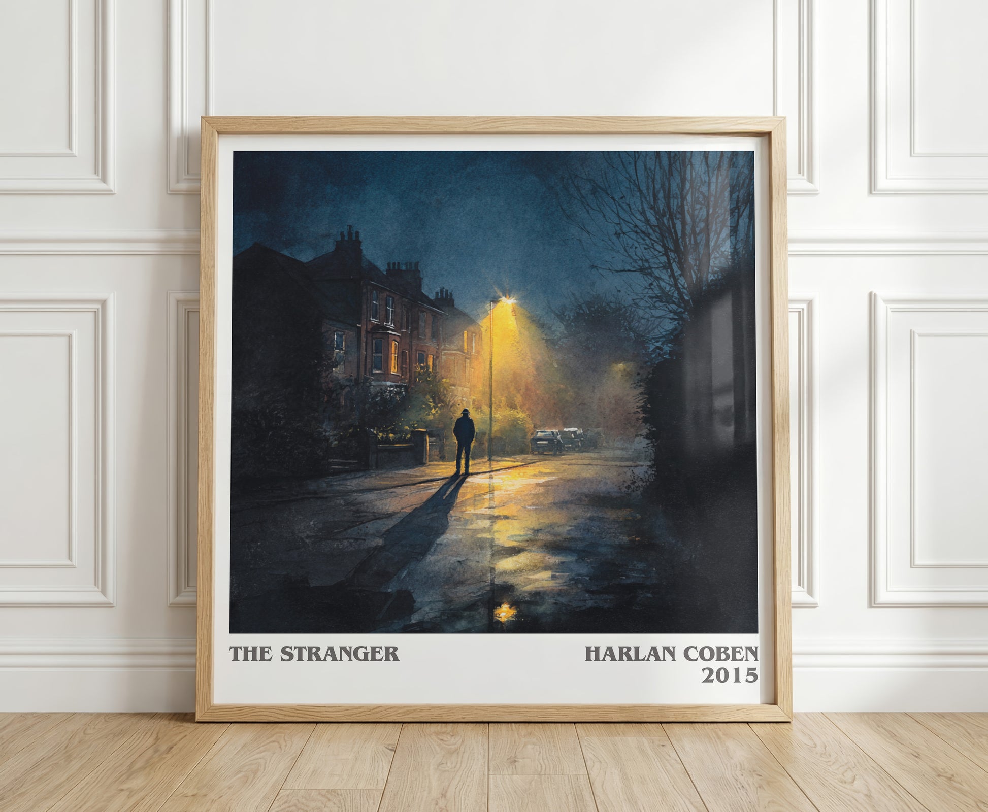 The Stranger literary print in frame leaning in hallway – thriller wall art