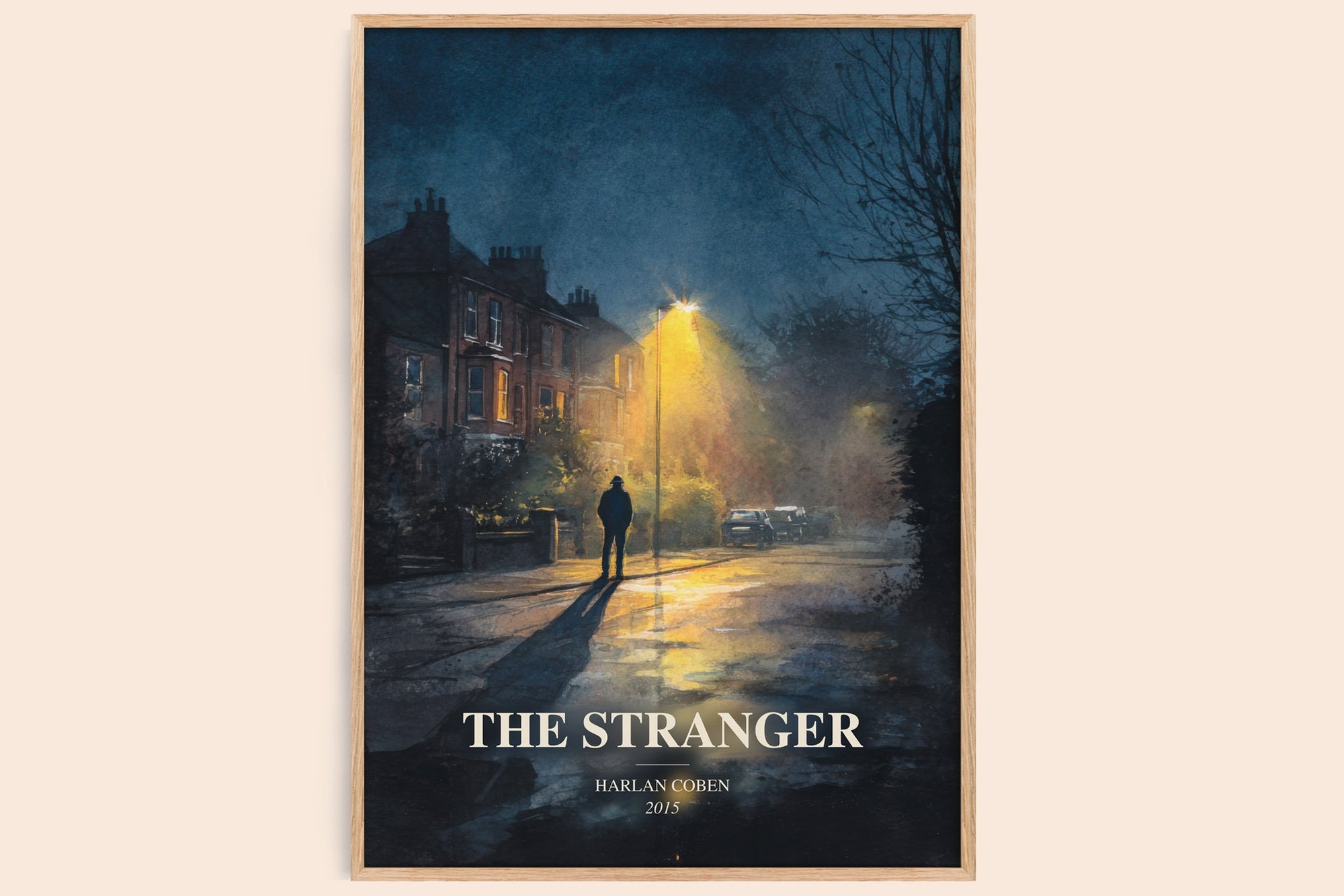 The Stranger watercolour book poster by Harlan Coben – framed literary art print