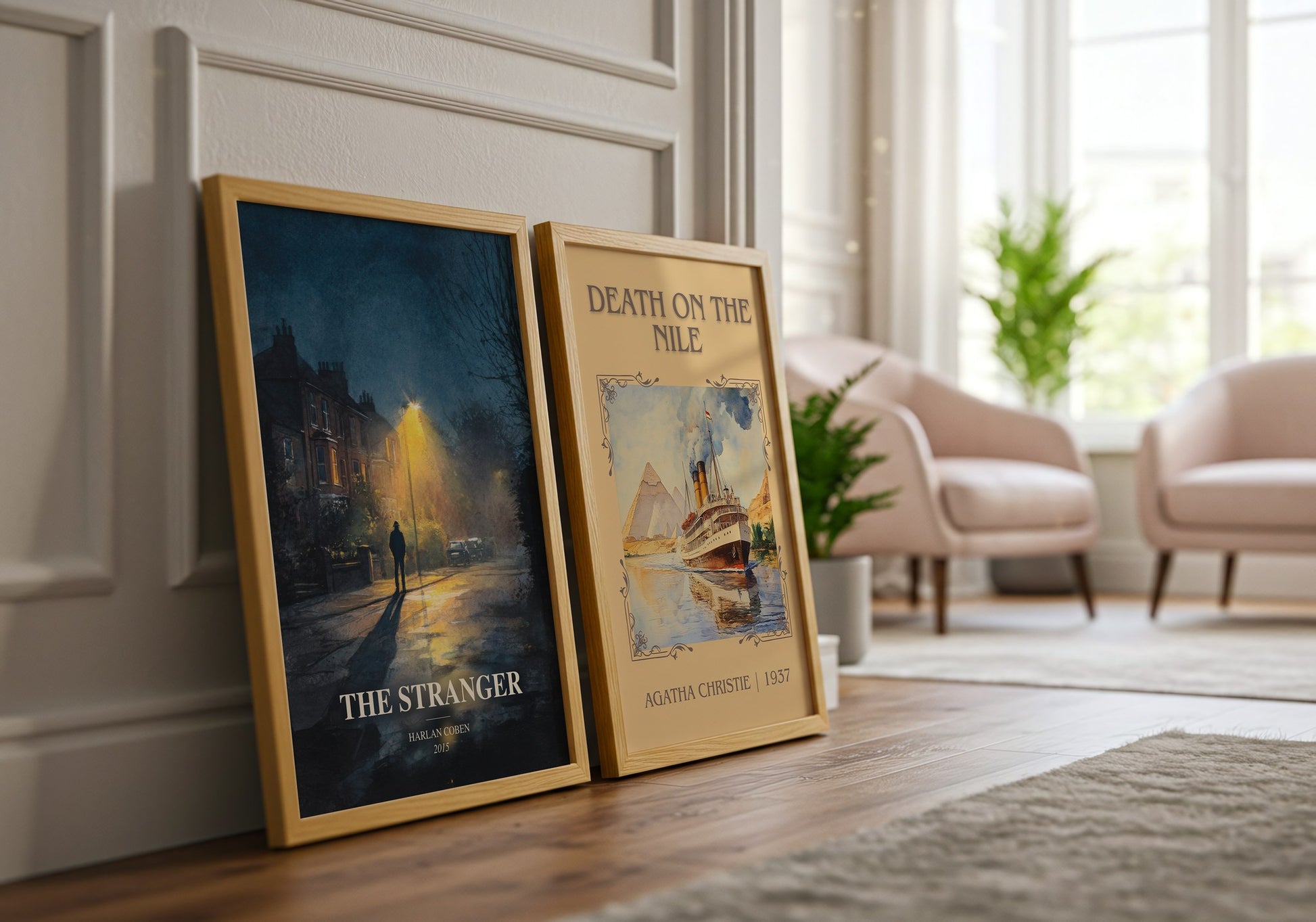 The Stranger watercolour print framed by window – literary home decor