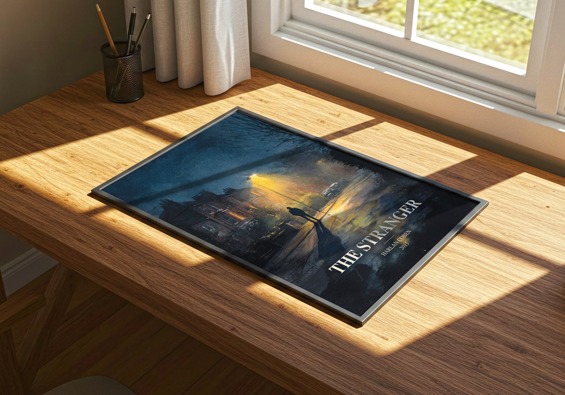 The Stranger watercolour book poster framed on wall – thriller wall art