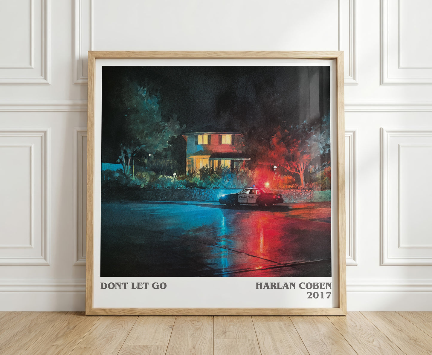 Don't Let Go literary print in frame leaning in hallway – thriller wall art