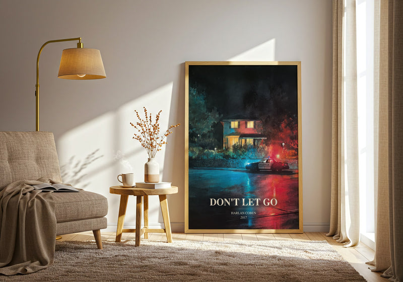 Don'T Let Go watercolour print in frame leaning in hallway – thriller wall art