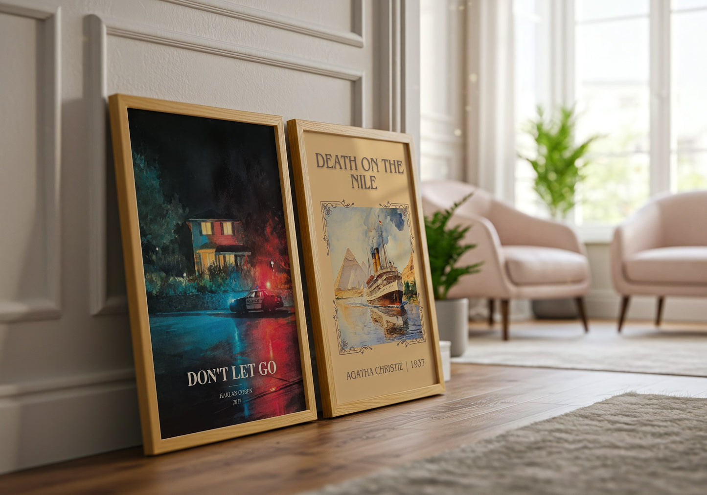 Don'T Let Go watercolour print framed by window – literary home decor