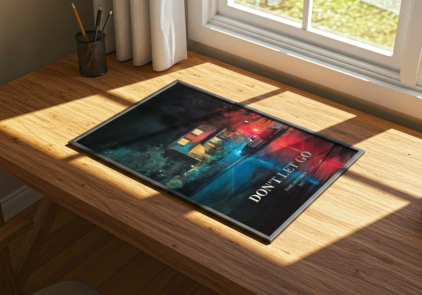 Don'T Let Go watercolour book poster framed on wall – thriller wall art