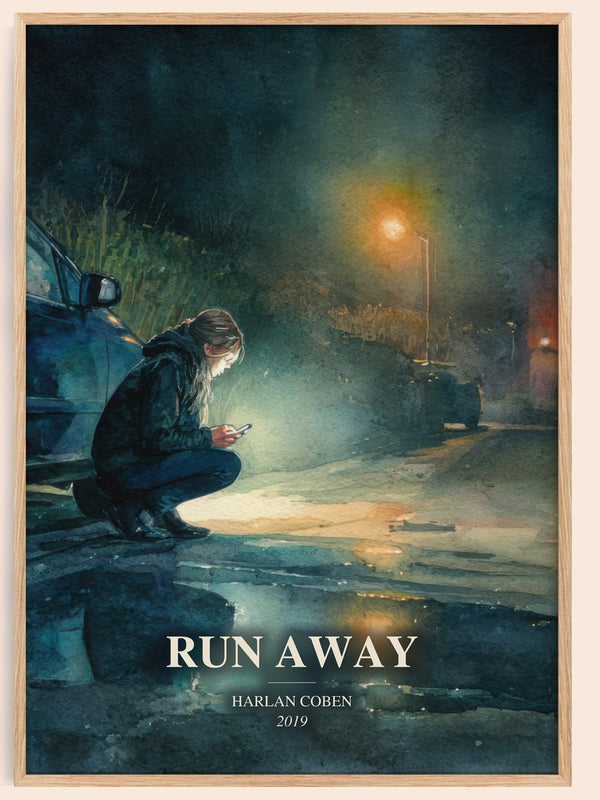 Run Away watercolour book poster by Harlan Coben – framed literary art print