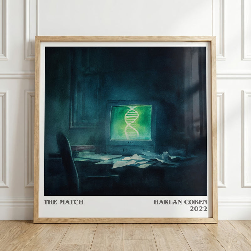 The Match literary print in frame leaning in hallway – thriller wall art