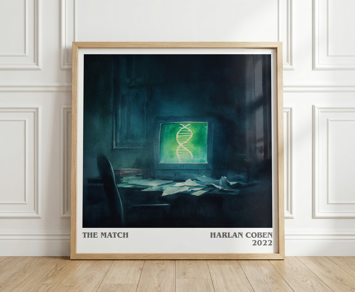 The Match literary print in frame leaning in hallway – thriller wall art