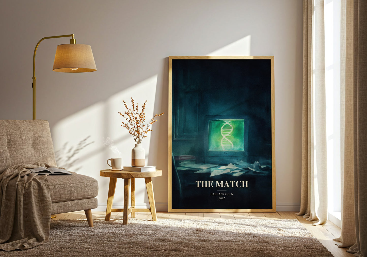 The Match watercolour print in frame leaning in hallway – thriller wall art