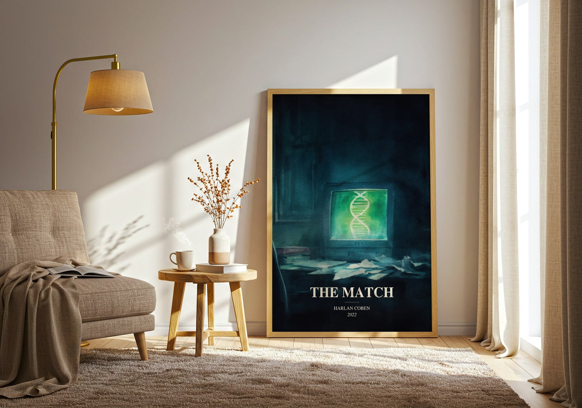 The Match watercolour print in frame leaning in hallway – thriller wall art