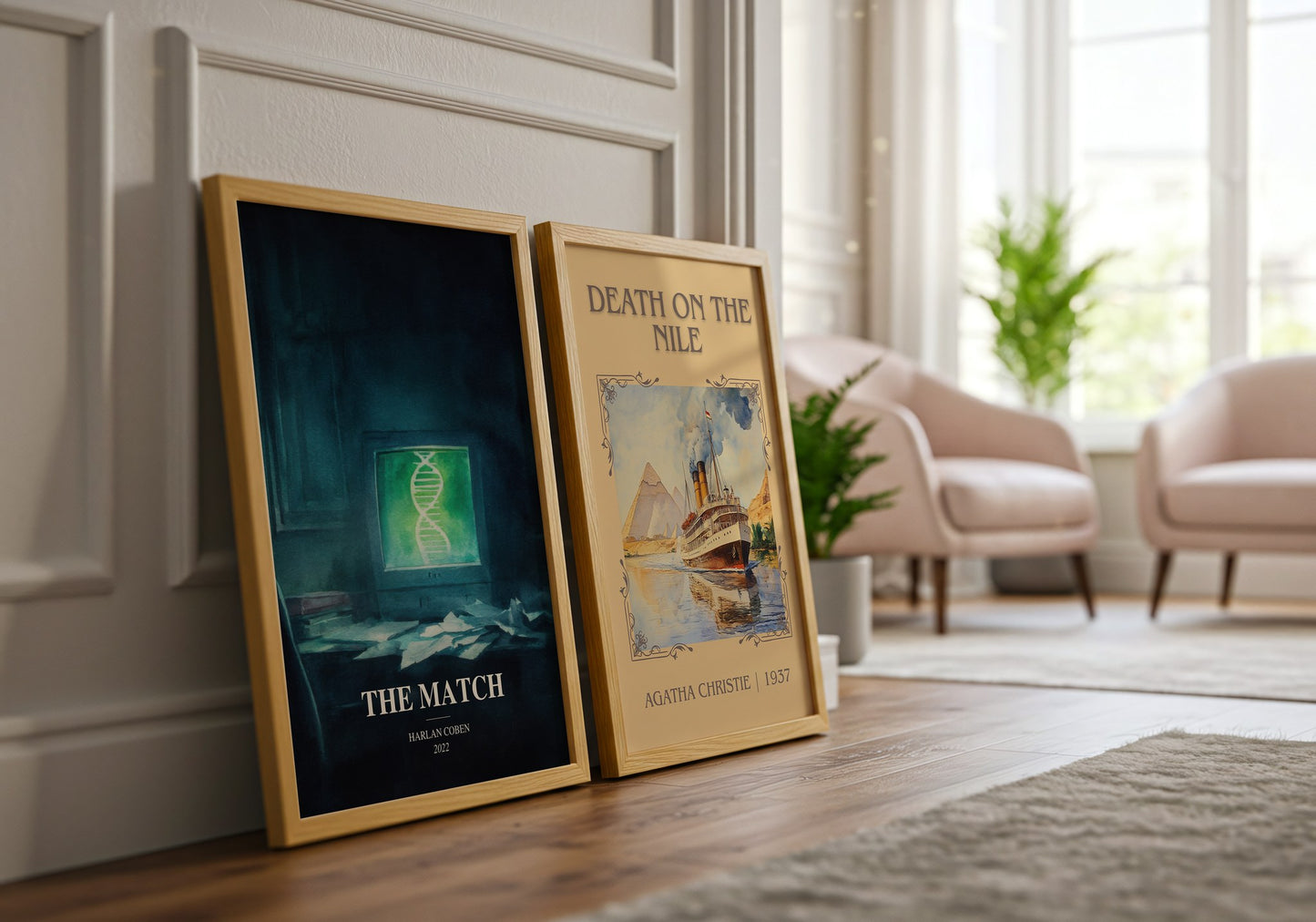 The Match watercolour print framed by window – literary home decor