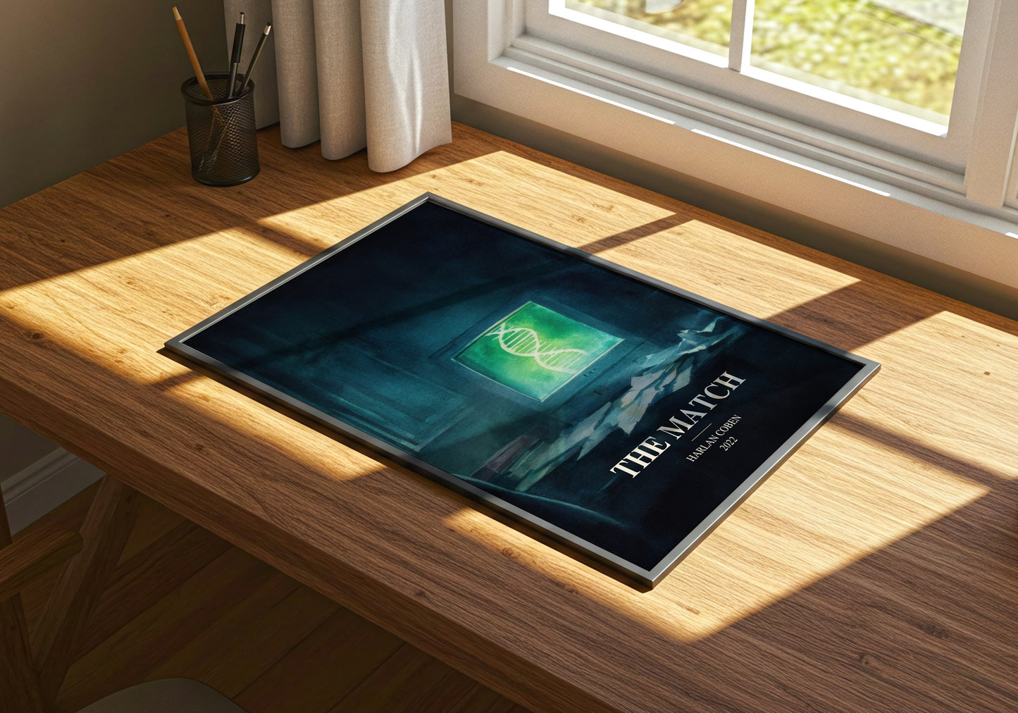 The Match watercolour book poster framed on wall – thriller wall art