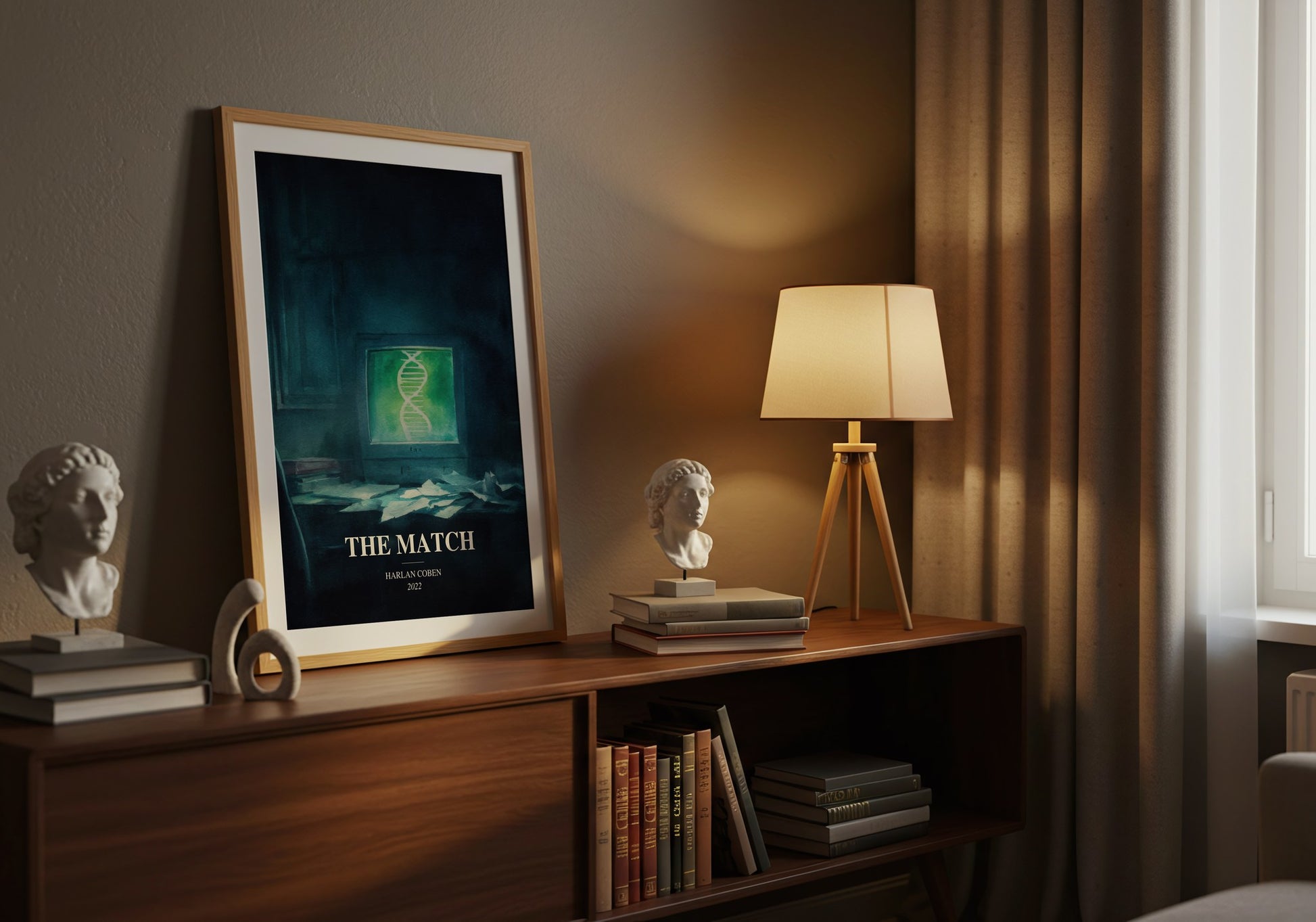 The Match watercolour print on bookshelf – Harlan Coben fan gift