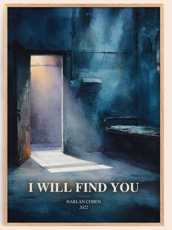 I Will Find You watercolour book poster by Harlan Coben – framed literary art print