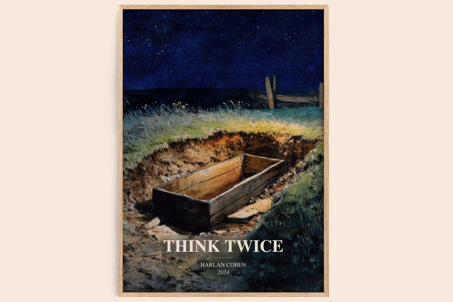 Think Twice watercolour book poster by Harlan Coben – framed literary art print