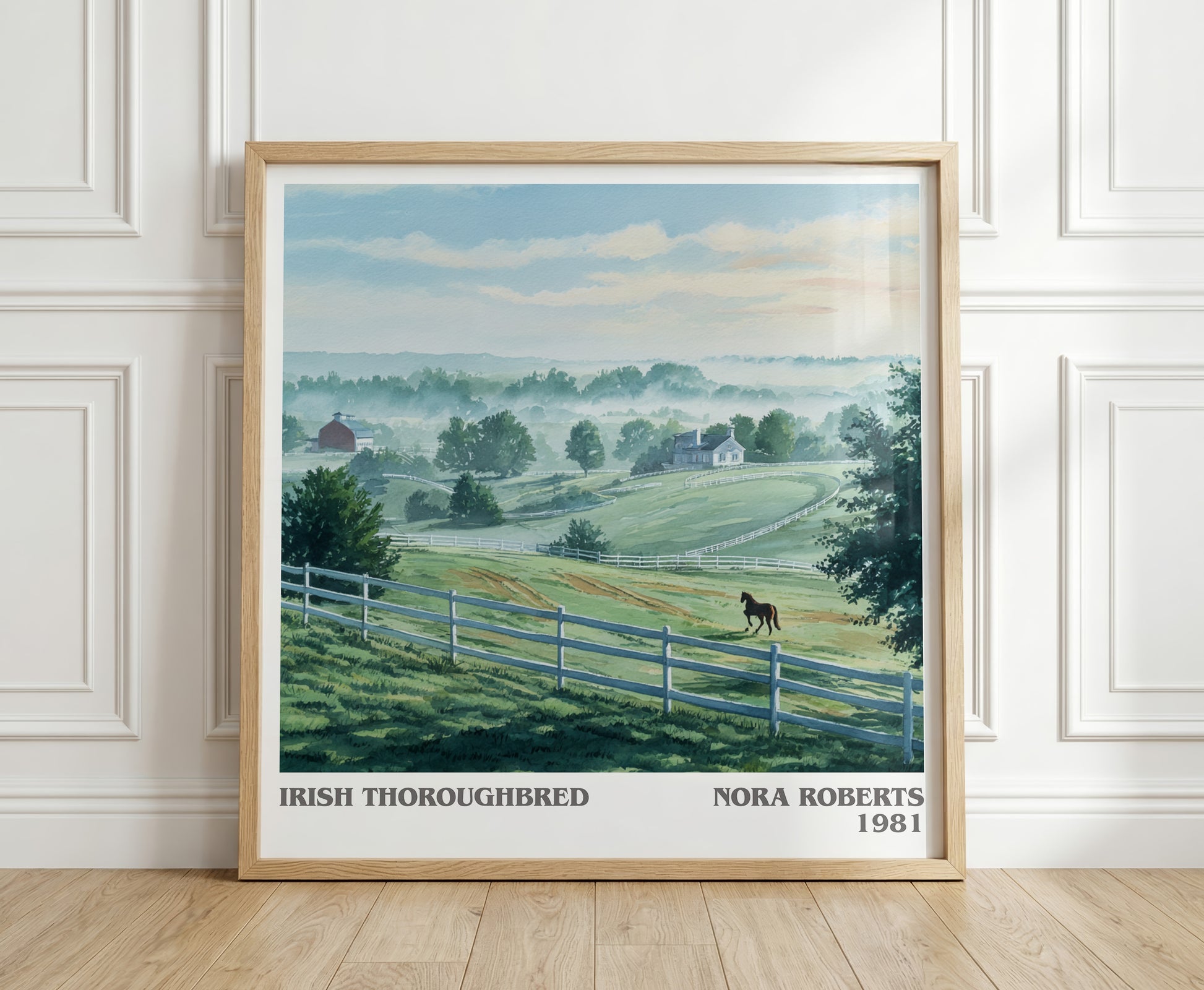 Irish Thoroughbred literary print in frame leaning in hallway – romance wall art