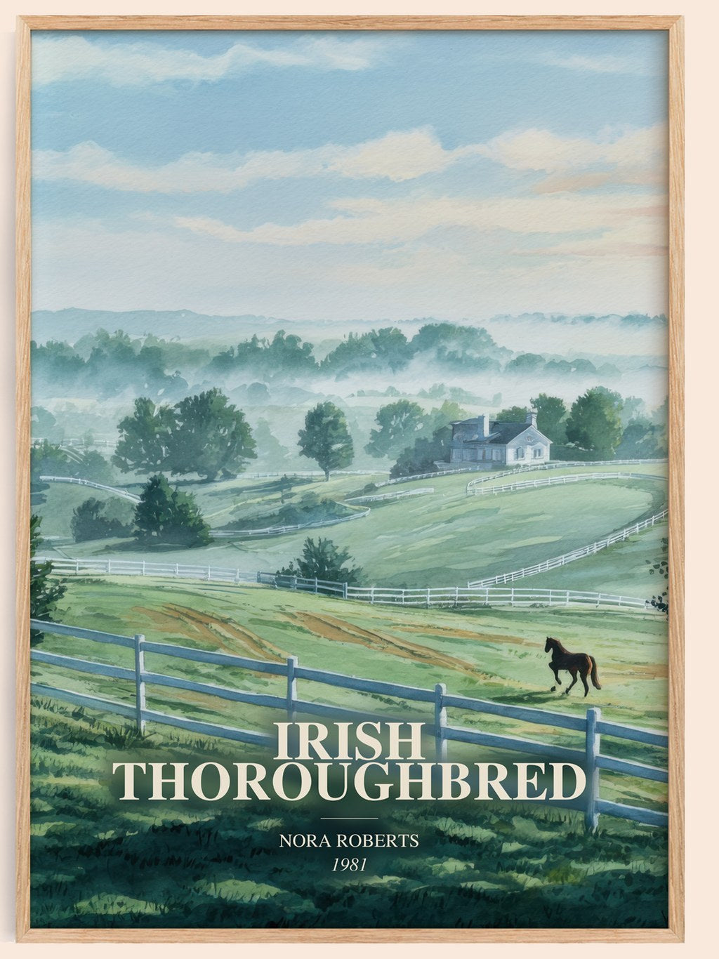 Irish Thoroughbred watercolour book poster by Nora Roberts – framed literary art print