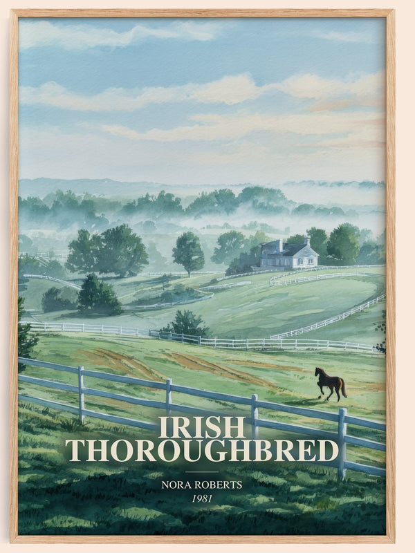 Irish Thoroughbred watercolour book poster by Nora Roberts – framed literary art print